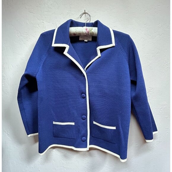 Vintage Knits By Tally Wool Classic Collared Sweater Size 14 Blue White - Picture 1 of 9